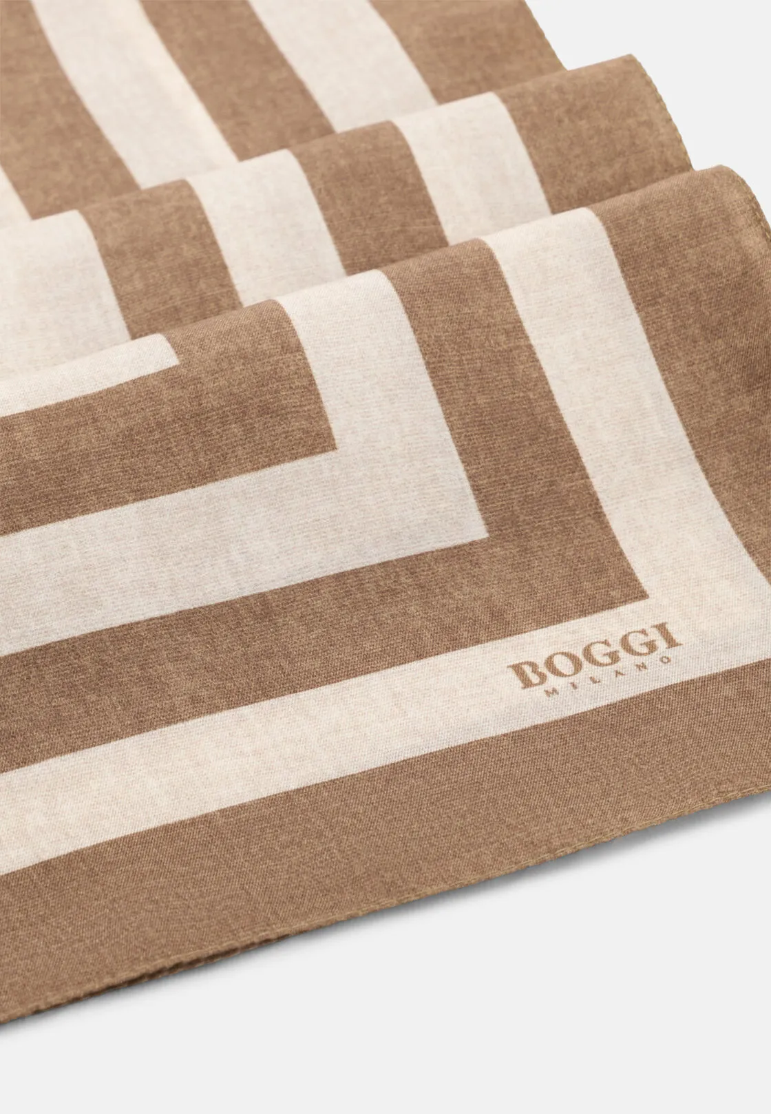 Boggi, Bandana Stampa Bordi A Contrasto In Seta, Uomo, Nocciola - immagine 3