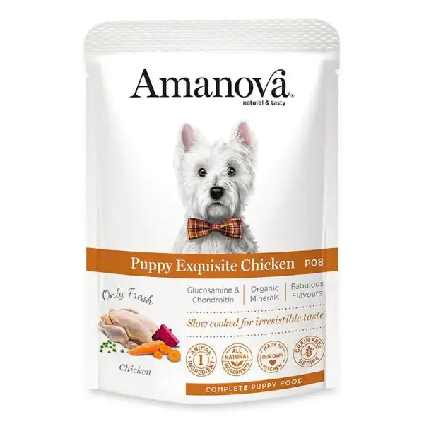 Amanova Dog Puppy Umido Grain Free 100 gr Pollo fresco - confezione da 12 pezzi - Cibo umido per cani - immagine 1