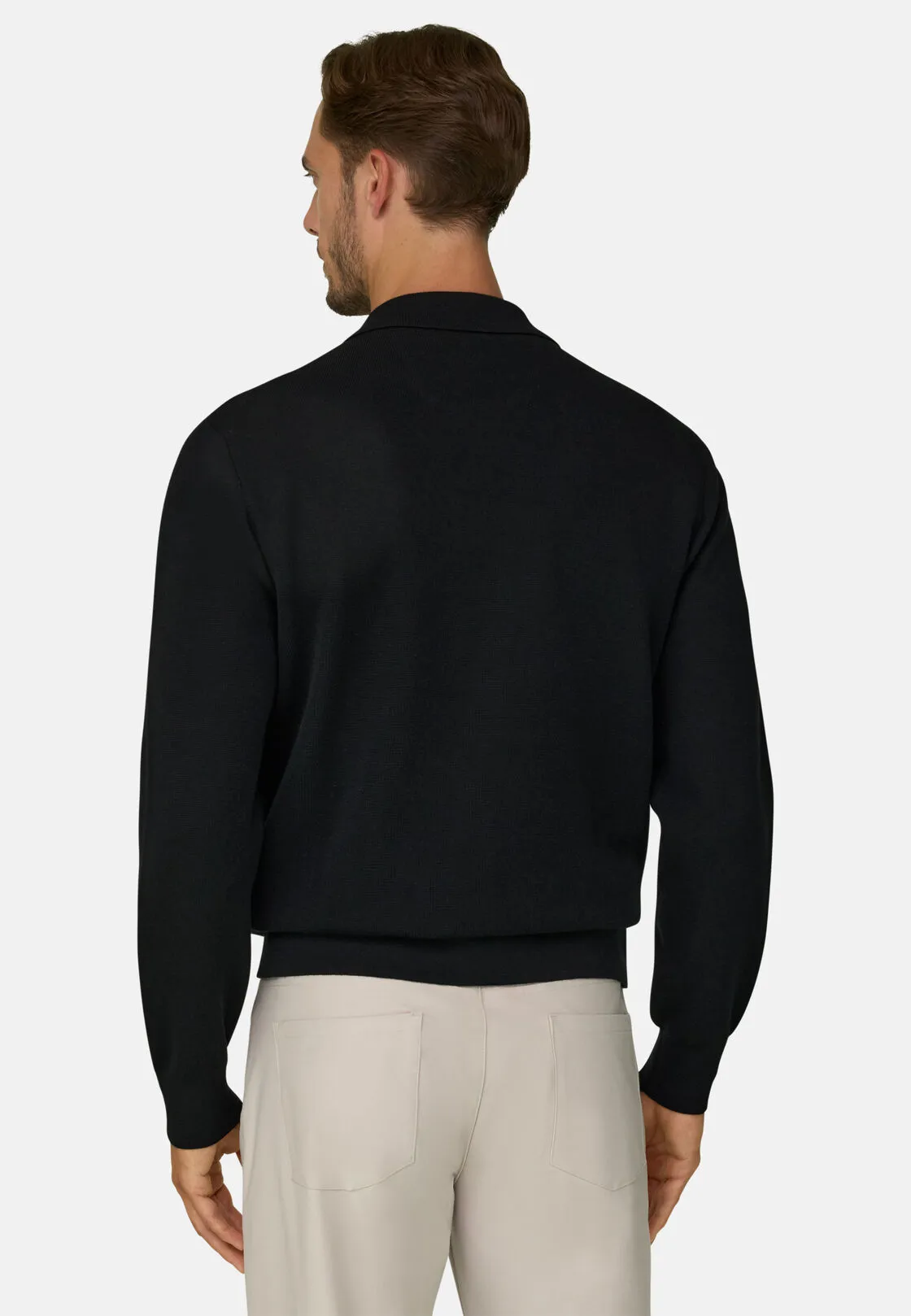 Boggi, Polo Di Maglia Mezza Zip In Misto Lana Wooltech, Uomo, Nero, Taglia: XXL - immagine 4