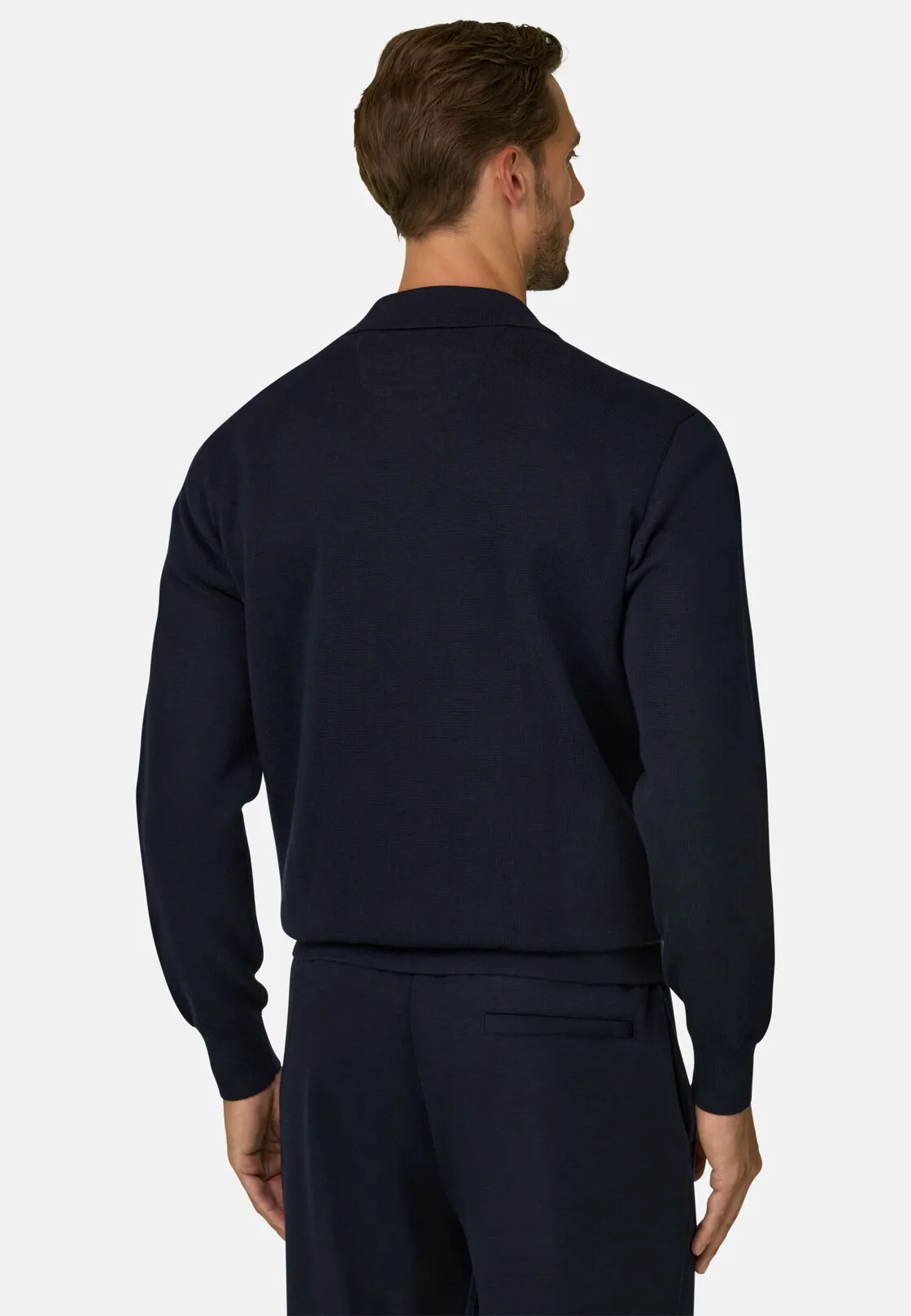 Boggi, Polo Di Maglia Mezza Zip In Misto Lana Wooltech, Uomo, Navy, Taglia: L - immagine 4