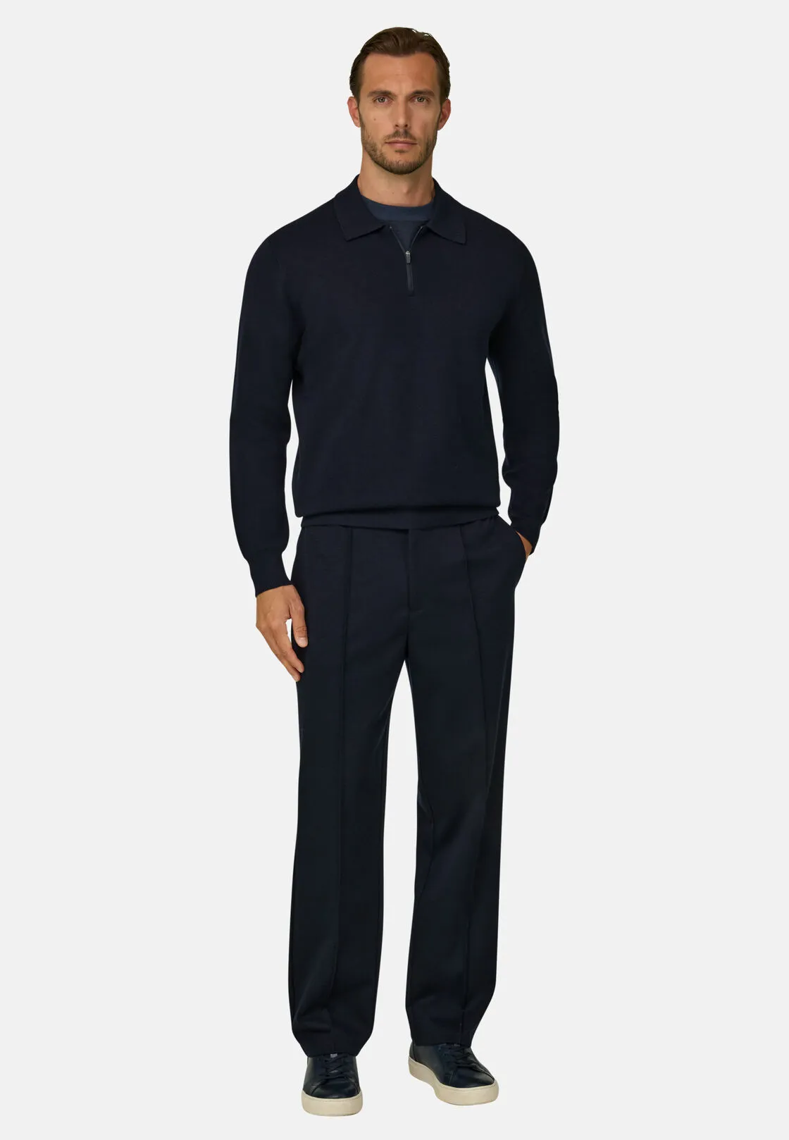 Boggi, Polo Di Maglia Mezza Zip In Misto Lana Wooltech, Uomo, Navy, Taglia: XL - immagine 2