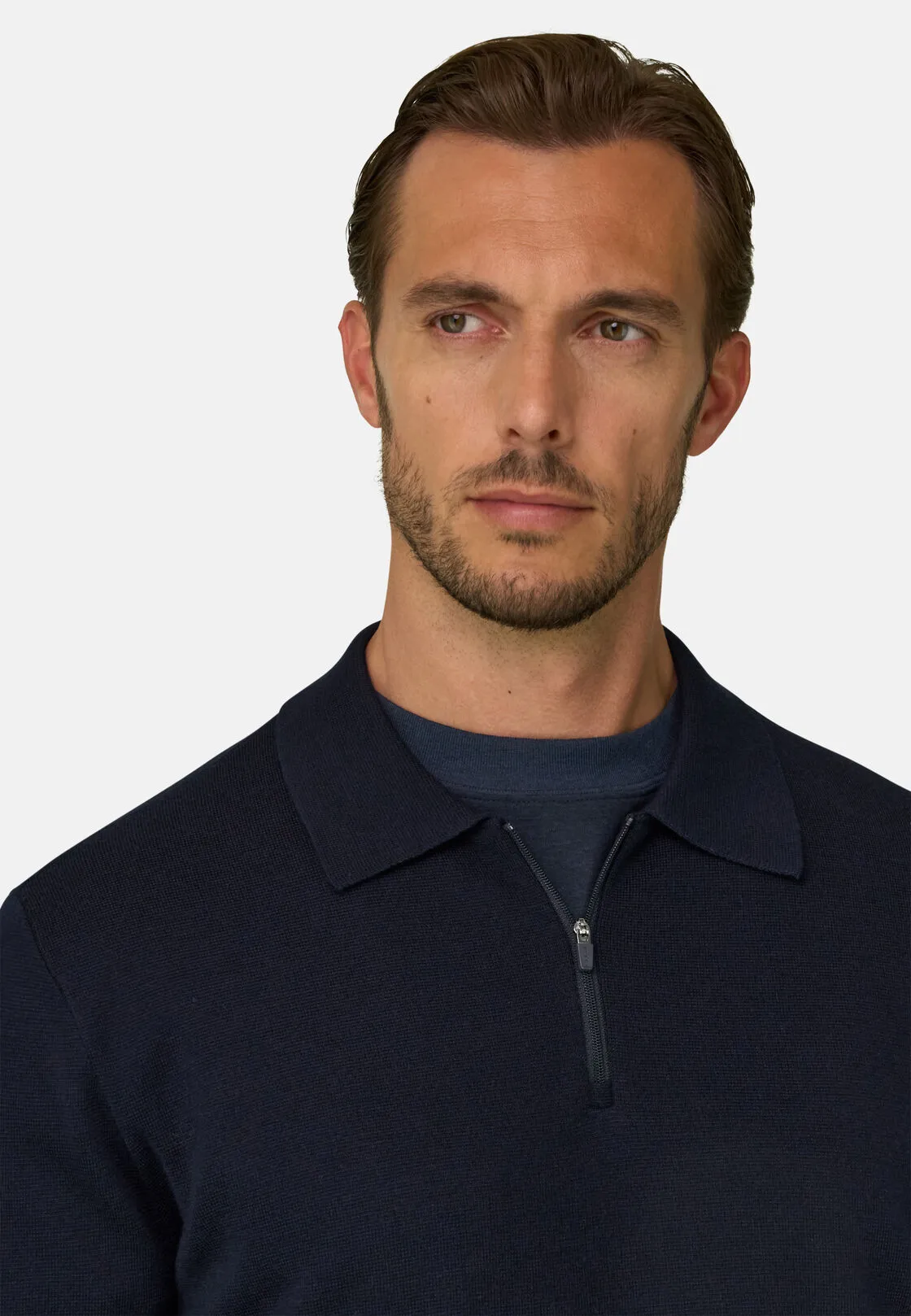 Boggi, Polo Di Maglia Mezza Zip In Misto Lana Wooltech, Uomo, Navy, Taglia: XL - immagine 3