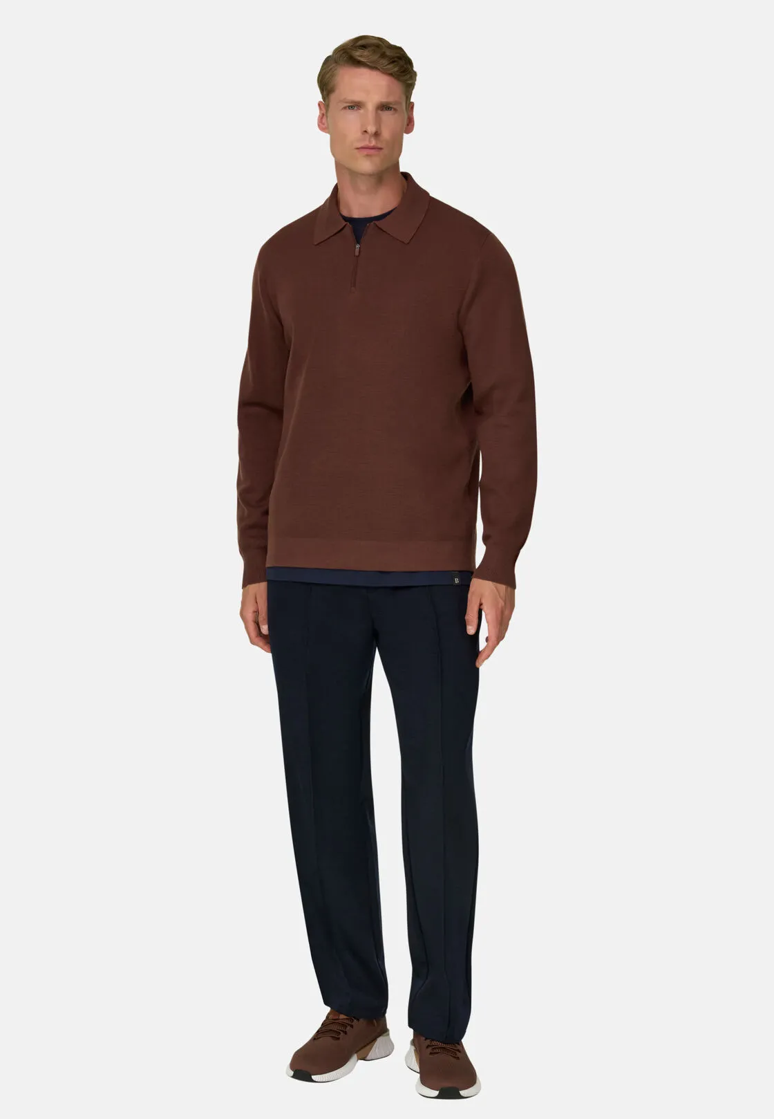 Boggi, Polo Di Maglia Mezza Zip In Misto Lana Wooltech, Uomo, Rouge, Taglia: S - immagine 2