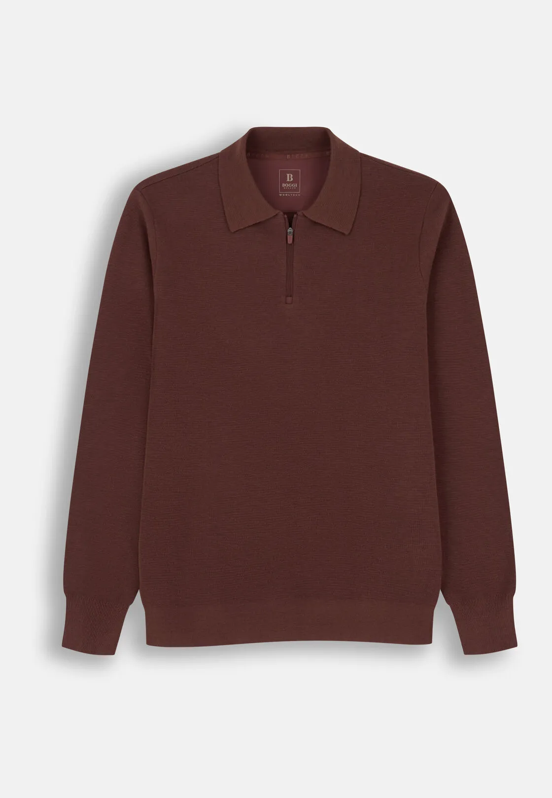 Boggi, Polo Di Maglia Mezza Zip In Misto Lana Wooltech, Uomo, Rouge, Taglia: XL - immagine 5