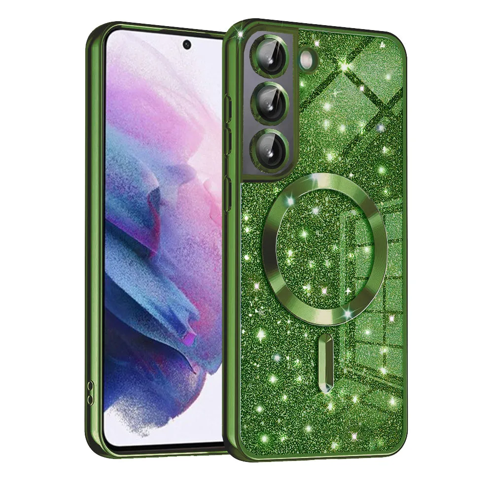 Custodia MagSafe per Samsung Galaxy S21 5G G991, Techsuit, Luxury Glitter, Verde Scuro - immagine 1