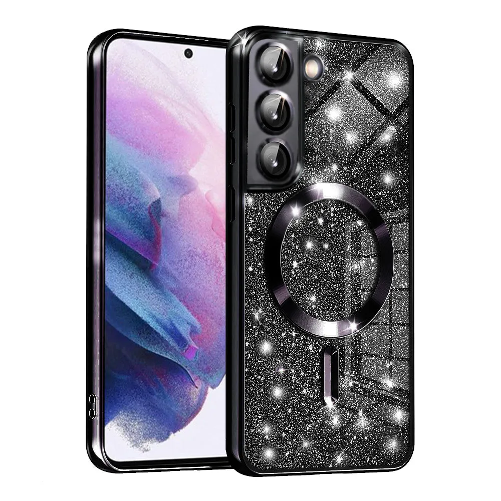 Custodia MagSafe per Samsung Galaxy S21 5G G991, Techsuit, Luxury Glitter, Nera - immagine 1