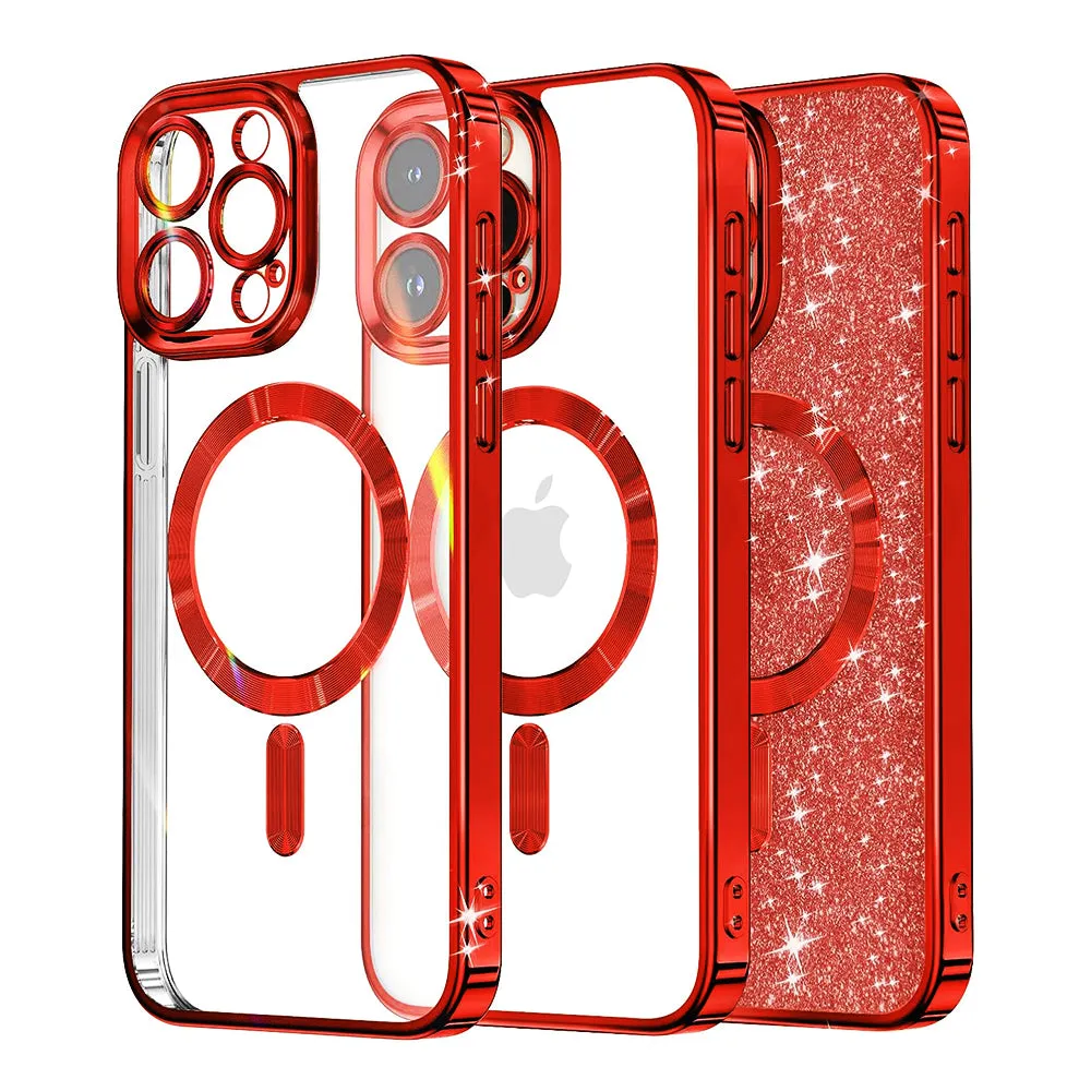 Custodia MagSafe per Apple iPhone 16 Pro Max, Techsuit, Luxury Glitter, Rossa - immagine 1