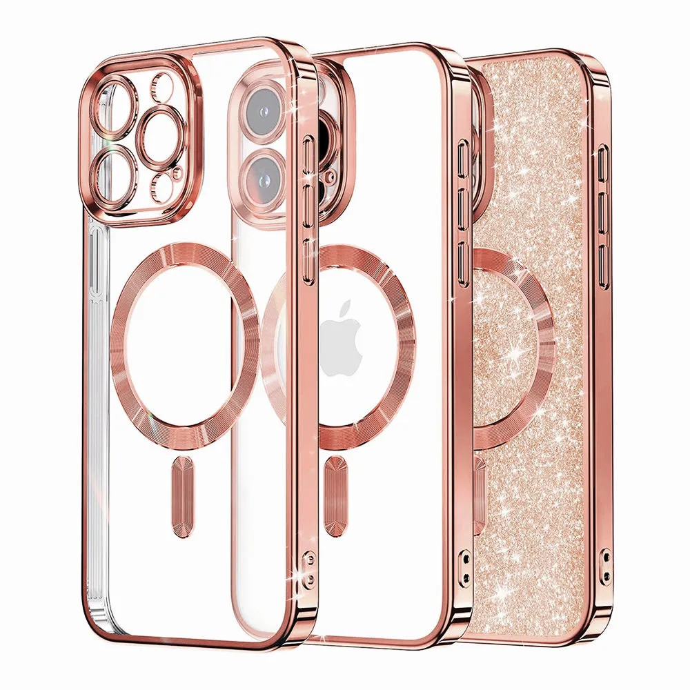 Custodia MagSafe per Apple iPhone 15 Pro Max, Techsuit, Luxury Glitter, Rosa Dorato - immagine 1