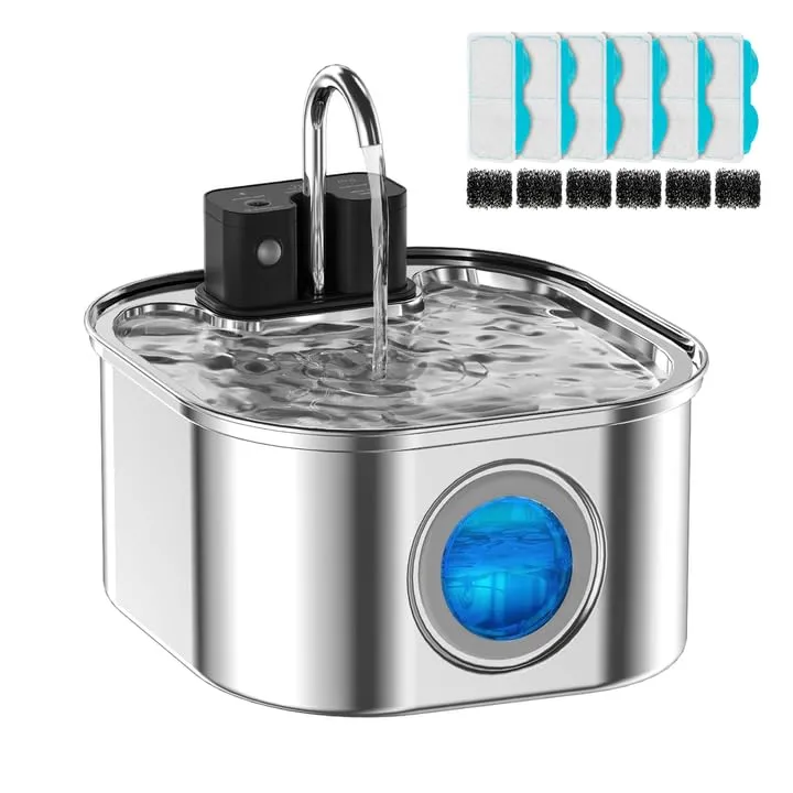 Fontanella per Gatti senza Fili: NautyPaws 3.2L Fontanella per Gatti Acciaio con Batteria 4200mAh, Fontana per Gatto con Sensore di Movimento, Automatico Dispenser Gatto con Filtri (6 filtri+6 spugne) - immagine 1