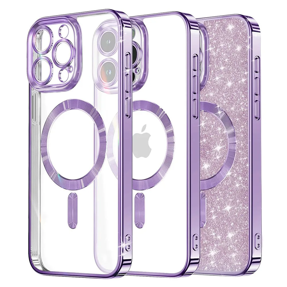 Custodia MagSafe per Apple iPhone 15 Pro Max, Techsuit, Luxury Glitter, Viola Chiaro - immagine 1