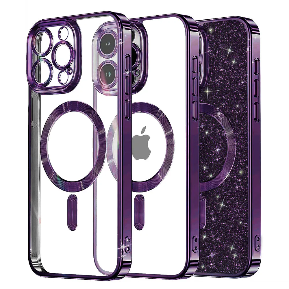 Custodia MagSafe per Apple iPhone 15 Pro Max, Techsuit, Luxury Glitter, Viola Scuro - immagine 1