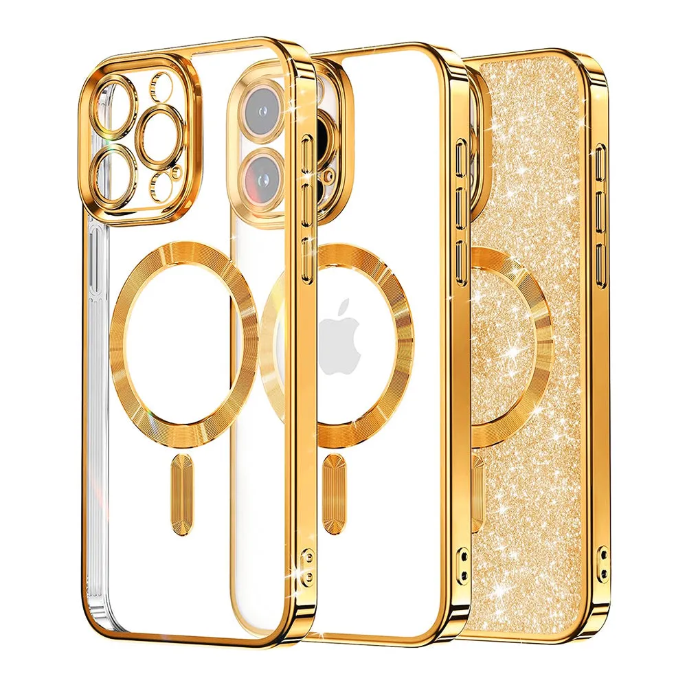 Custodia MagSafe per Apple iPhone 15 Pro Max, Techsuit, Luxury Glitter, Dorata - immagine 1
