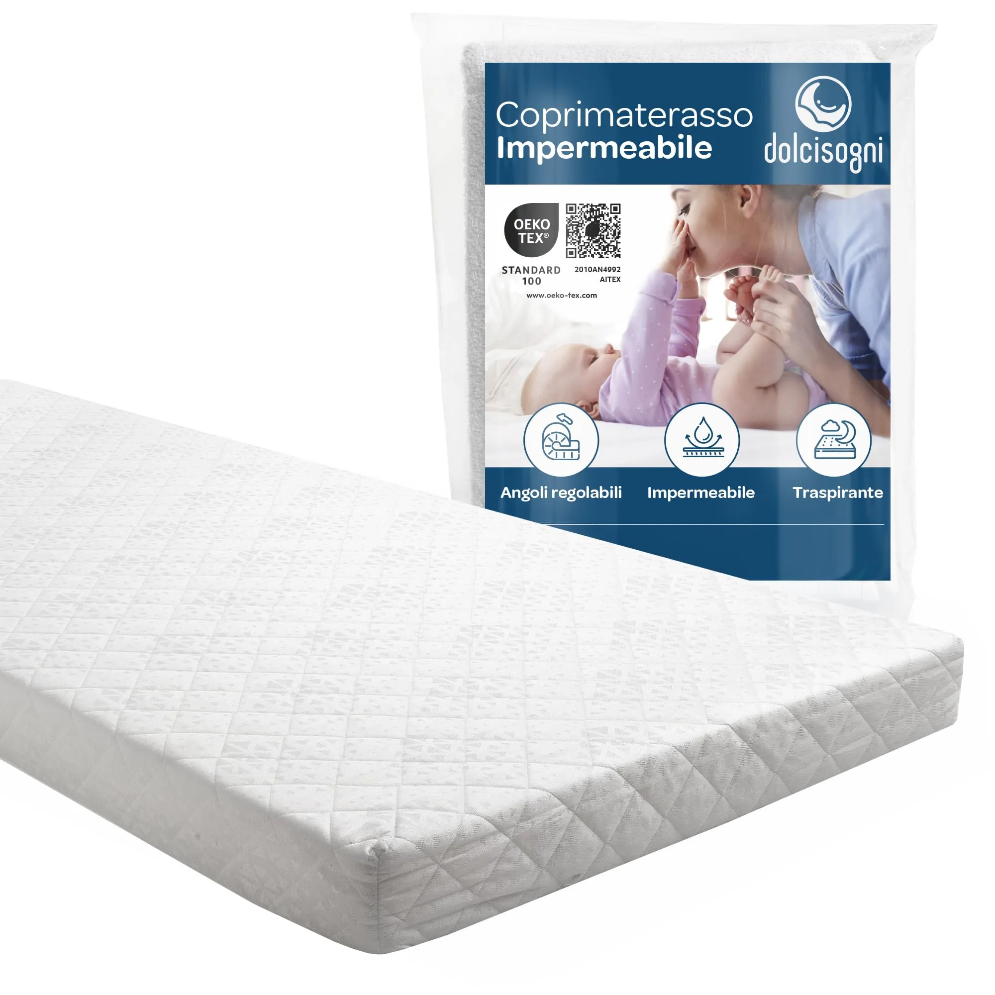 DOLCI SOGNI Materasso 90x190 Bambini - Materasso Singolo 90x190 - Alto 12cm, Schiuma Traspirante H2, Fodera Anallergica, Certificato Oeko Tex e CertiPur, Antiacaro, Resistente - Made in Italy - immagine 1