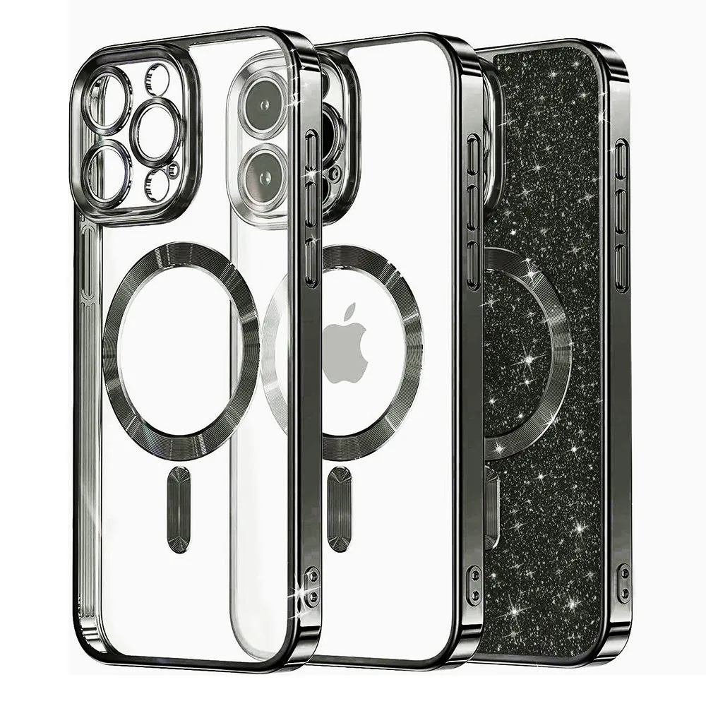 Custodia MagSafe per Apple iPhone 15 Pro Max, Techsuit, Luxury Glitter, Nera - immagine 1
