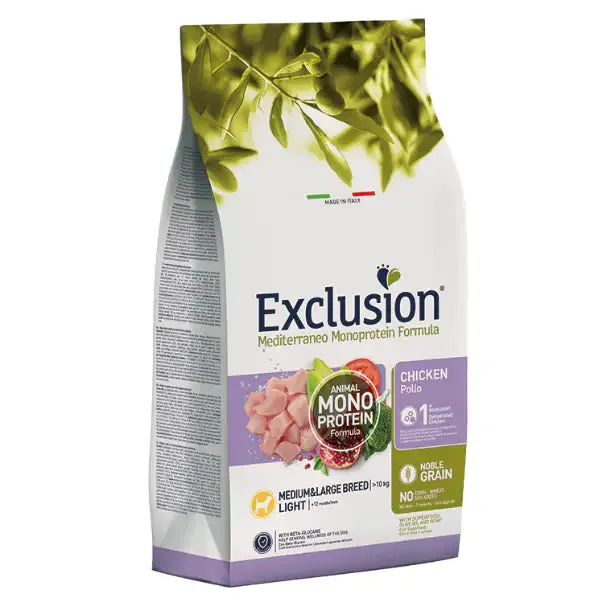 Exclusion Mediterraneo Light Medium/Large Breed Pollo 12 kg - Croccantini per cani - immagine 1