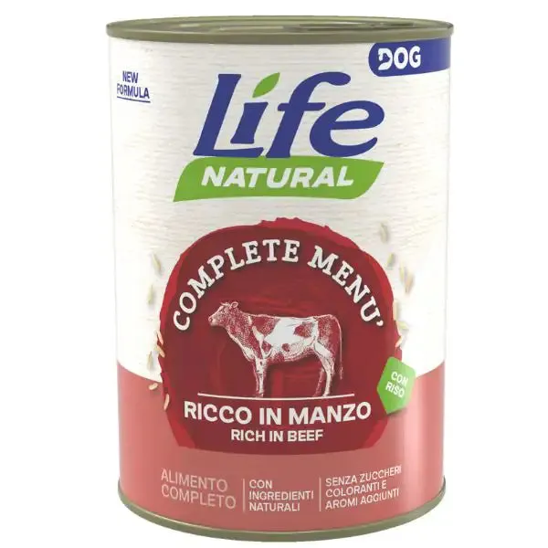 Life Dog Complete Menu umido per cani 400 gr Manzo a pezzettoni - confezione da 6 pezzi - Cibo umido per cani - immagine 1