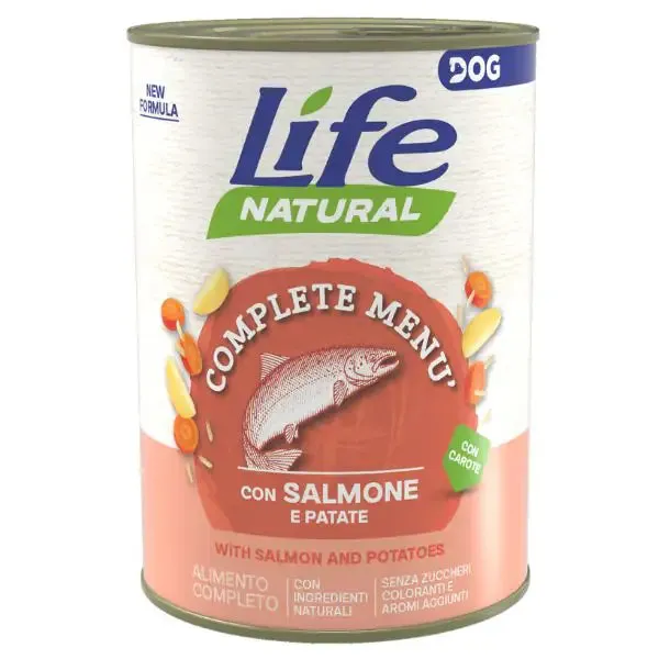 Life Dog Complete Menu umido per cani 400 gr Salmone e patate - confezione da 6 pezzi - Cibo umido per cani - immagine 1