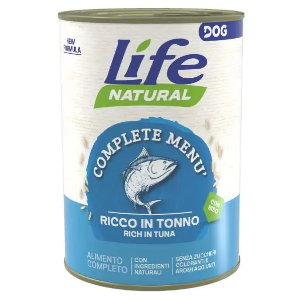 Life Dog Complete Menu umido per cani 400 gr Tonno e riso - confezione da 6 pezzi - Cibo umido per cani - immagine 1
