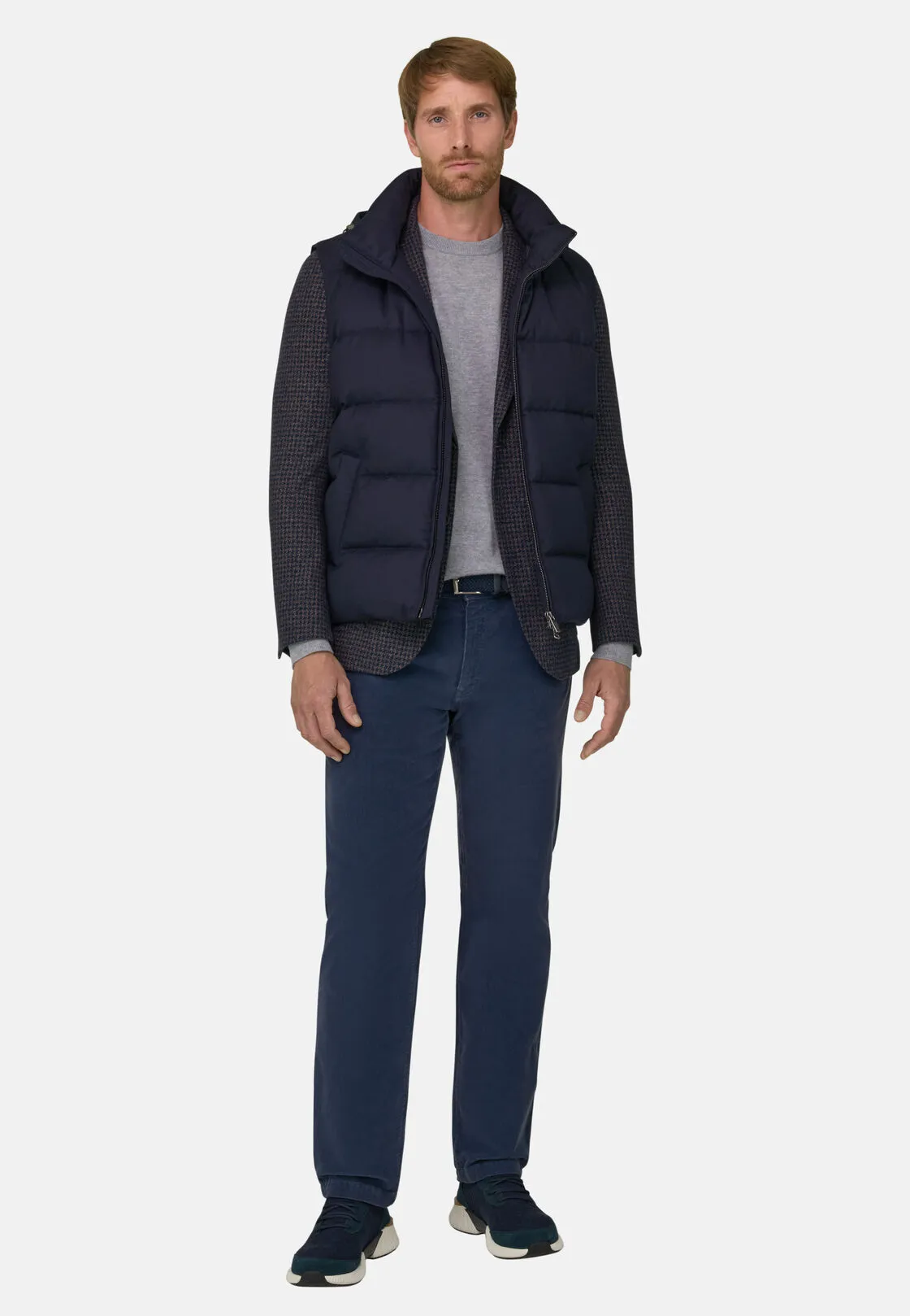 Boggi, Gilet In Flanella Imbottito In Piuma Con Cappuccio, Uomo, Navy, Taglia: XL - immagine 2