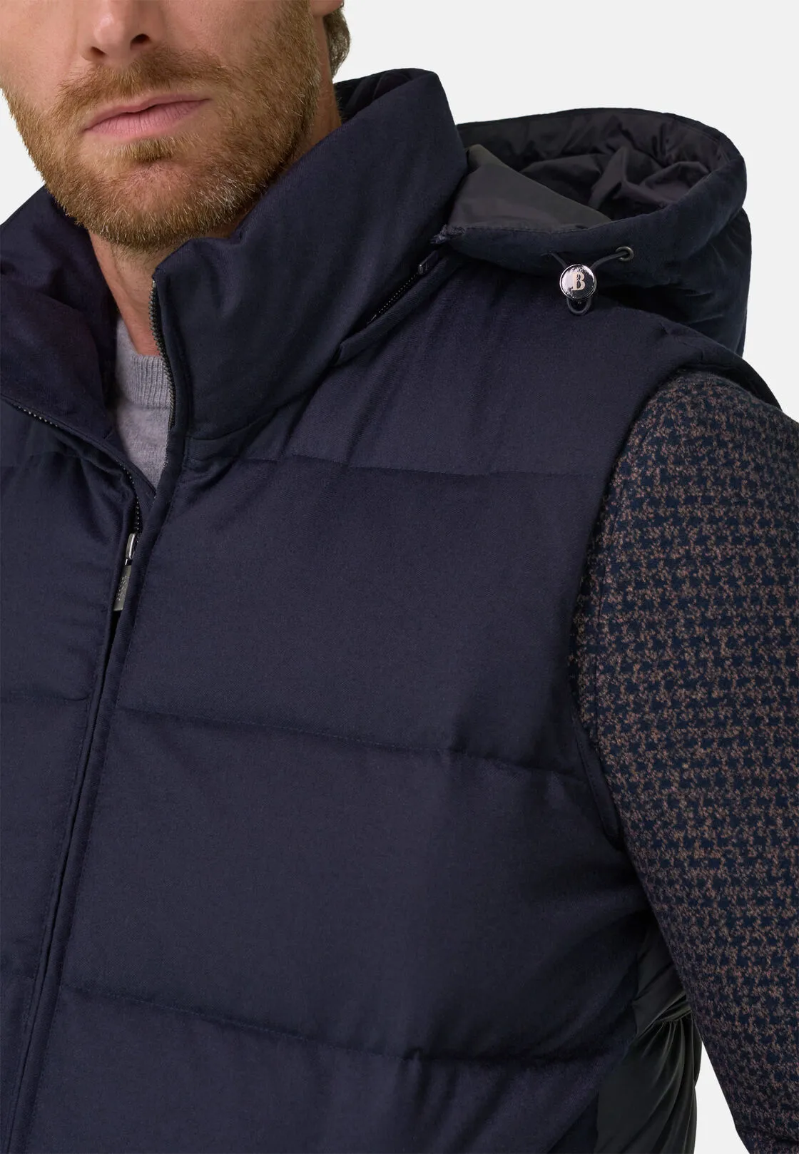 Boggi, Gilet In Flanella Imbottito In Piuma Con Cappuccio, Uomo, Navy, Taglia: XL - immagine 5