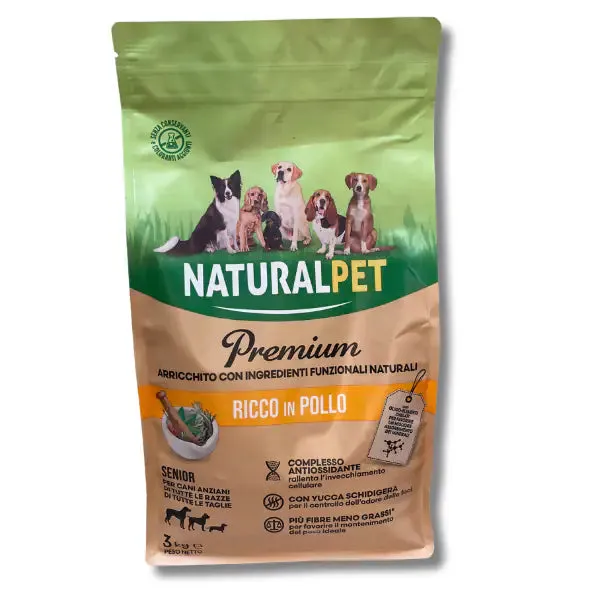 NaturalPet Premium Senior All Breeds Pollo e riso 3 kg - Crocchette naturali cane - immagine 1