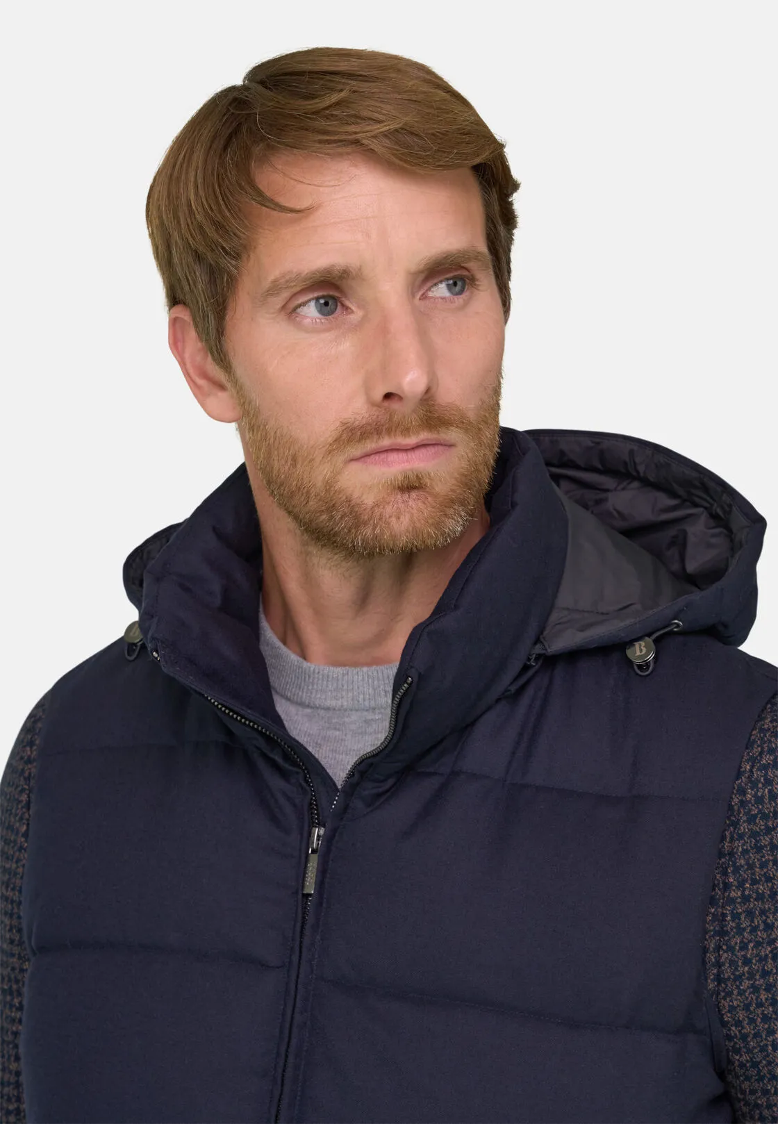 Boggi, Gilet In Flanella Imbottito In Piuma Con Cappuccio, Uomo, Navy, Taglia: XXXL - immagine 3