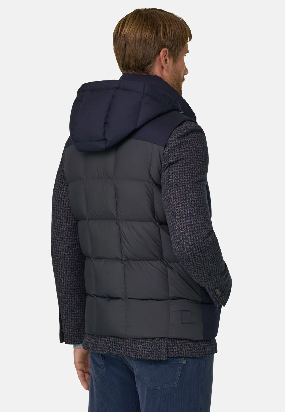 Boggi, Gilet In Flanella Imbottito In Piuma Con Cappuccio, Uomo, Navy, Taglia: XXXL - immagine 4