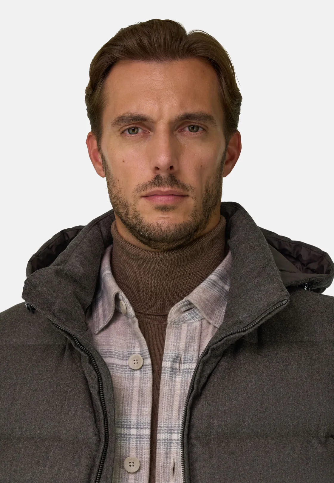 Boggi, Gilet In Flanella Imbottito In Piuma Con Cappuccio, Uomo, Marrone, Taglia: M - immagine 3