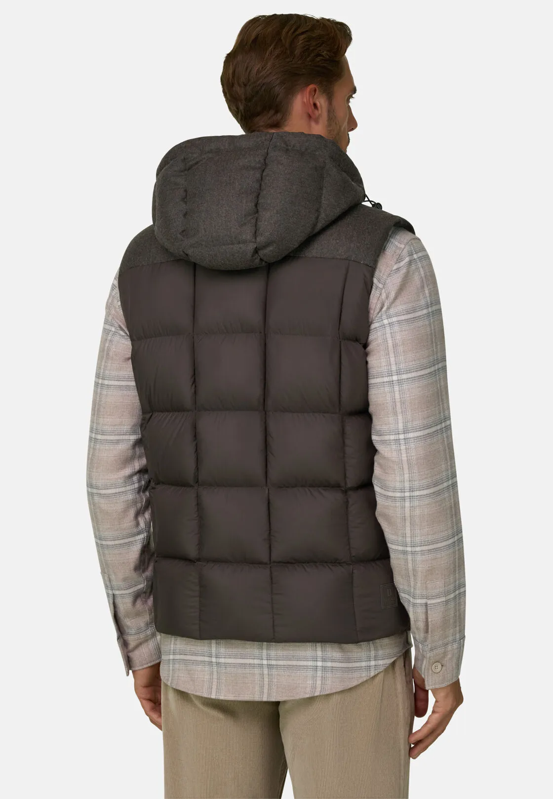Boggi, Gilet In Flanella Imbottito In Piuma Con Cappuccio, Uomo, Marrone, Taglia: XL - immagine 4
