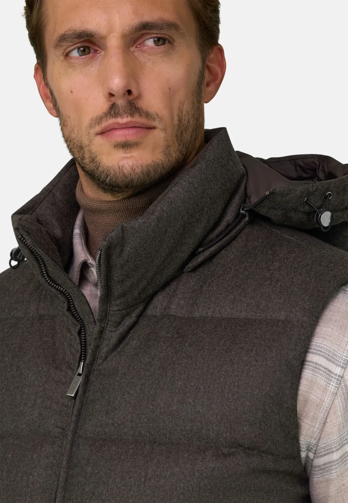 Boggi, Gilet In Flanella Imbottito In Piuma Con Cappuccio, Uomo, Marrone, Taglia: XL - immagine 5