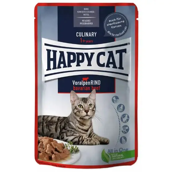 Happy Cat Adult Culinary bocconi in salsa 85 gr Manzo - confezione da 24 pezzi - Cibo umido per gatti - immagine 1