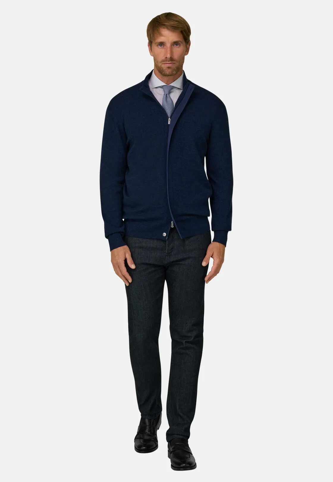 Boggi, Lupetto Full Zip In Lana Cashmere Melange, Uomo, Navy, Taglia: XL - immagine 2