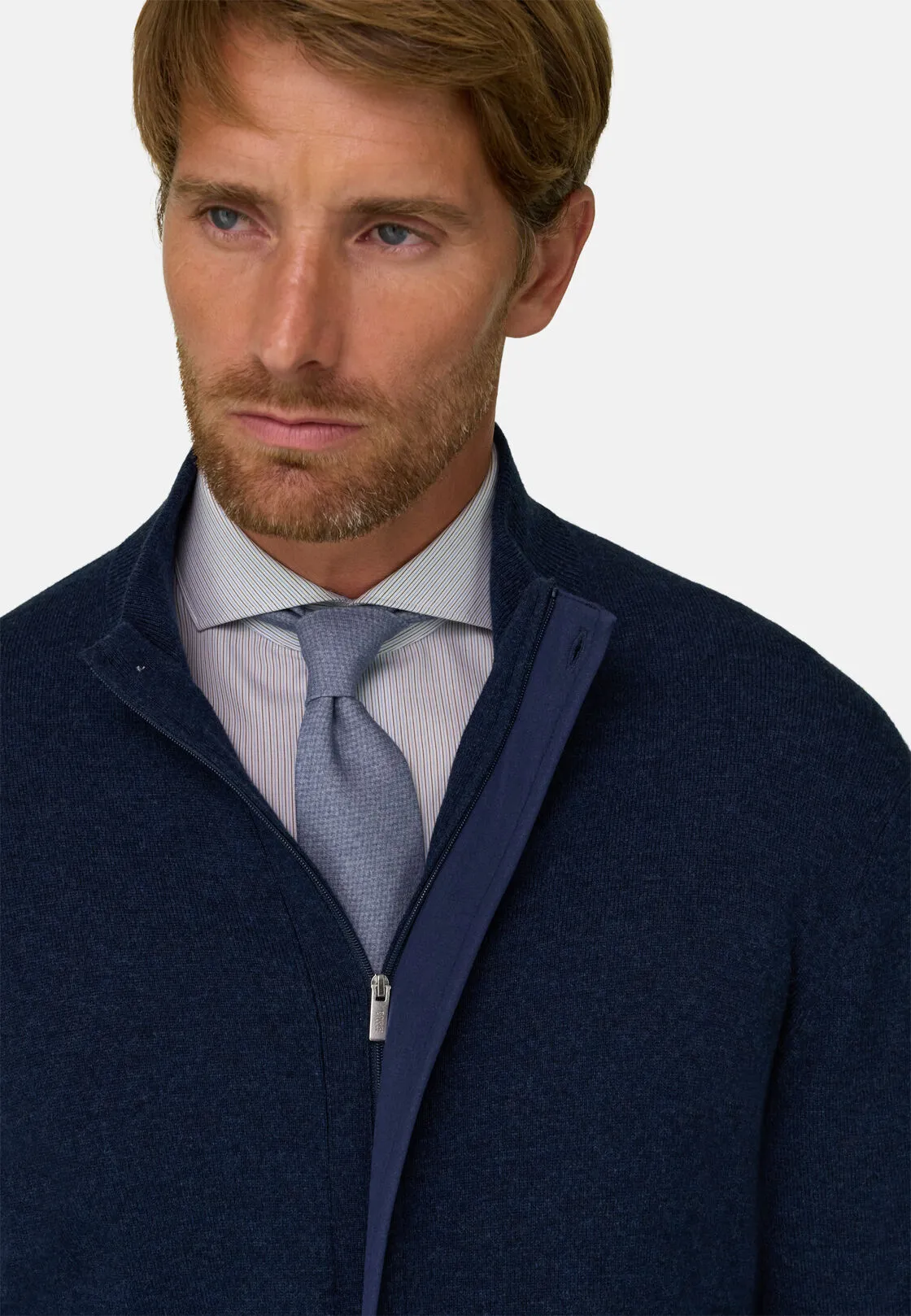 Boggi, Lupetto Full Zip In Lana Cashmere Melange, Uomo, Navy, Taglia: XXL - immagine 3