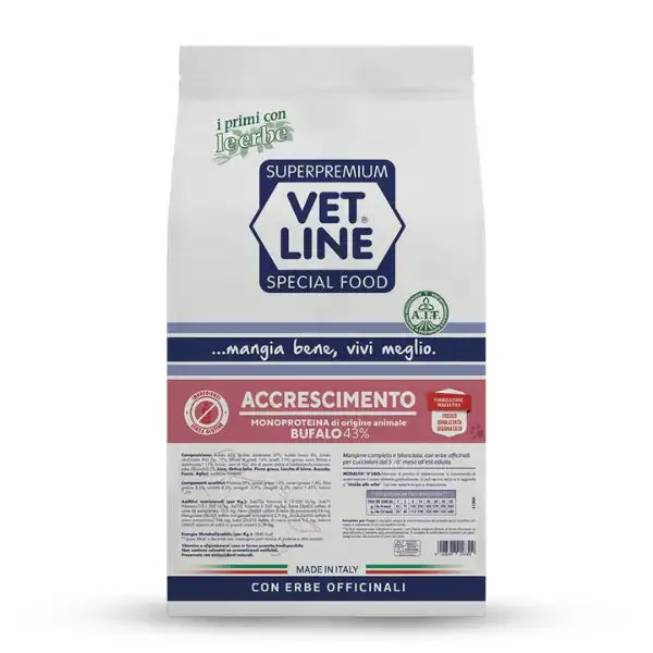 Vet Line Secco Monoproteico Cane Junior Accrescimento Bufalo 12,5 kg - Crocchette monoproteiche cane - immagine 1