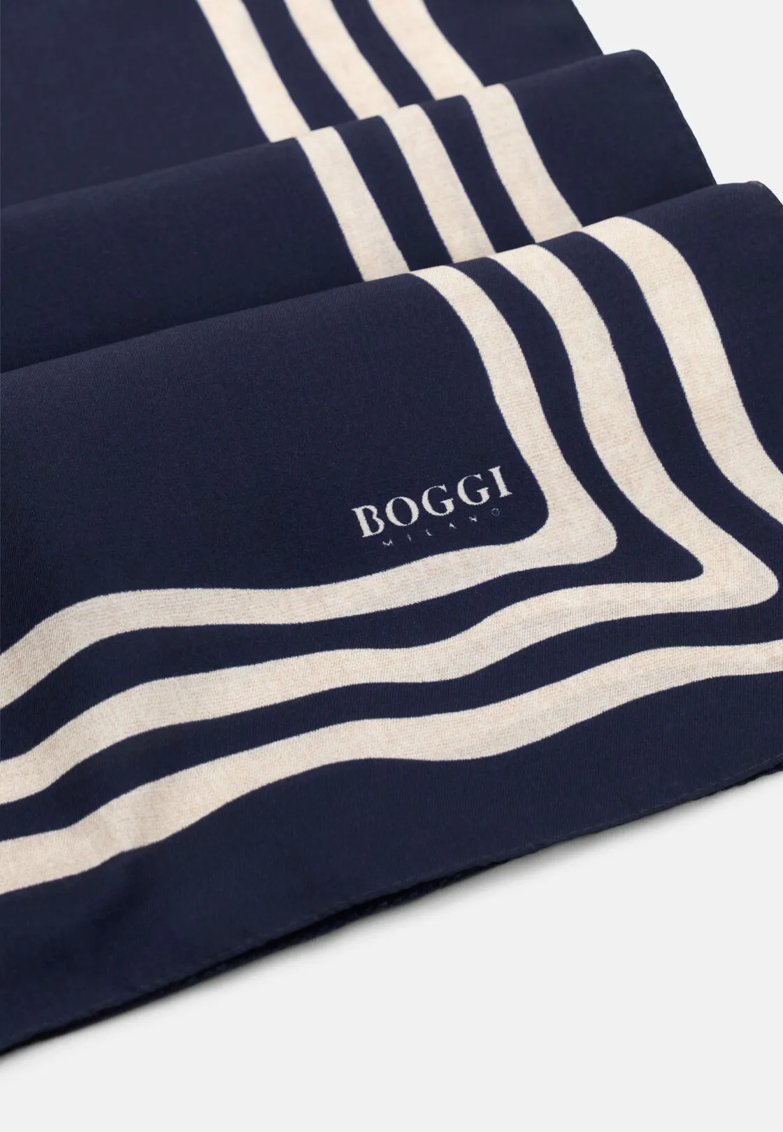 Boggi, Bandana Stampa Motivo Cornice In Seta, Uomo, Navy - immagine 3