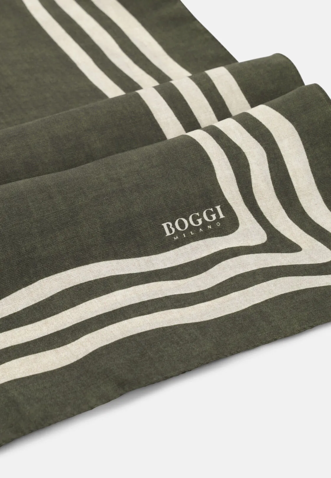 Boggi, Bandana Stampa Motivo Cornice In Seta, Uomo, Verde - immagine 3