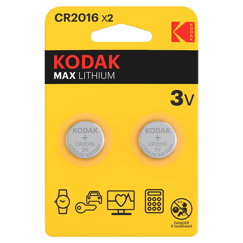 Batteria Kodak Max, CR2016, Set 2 pezzi - immagine 1
