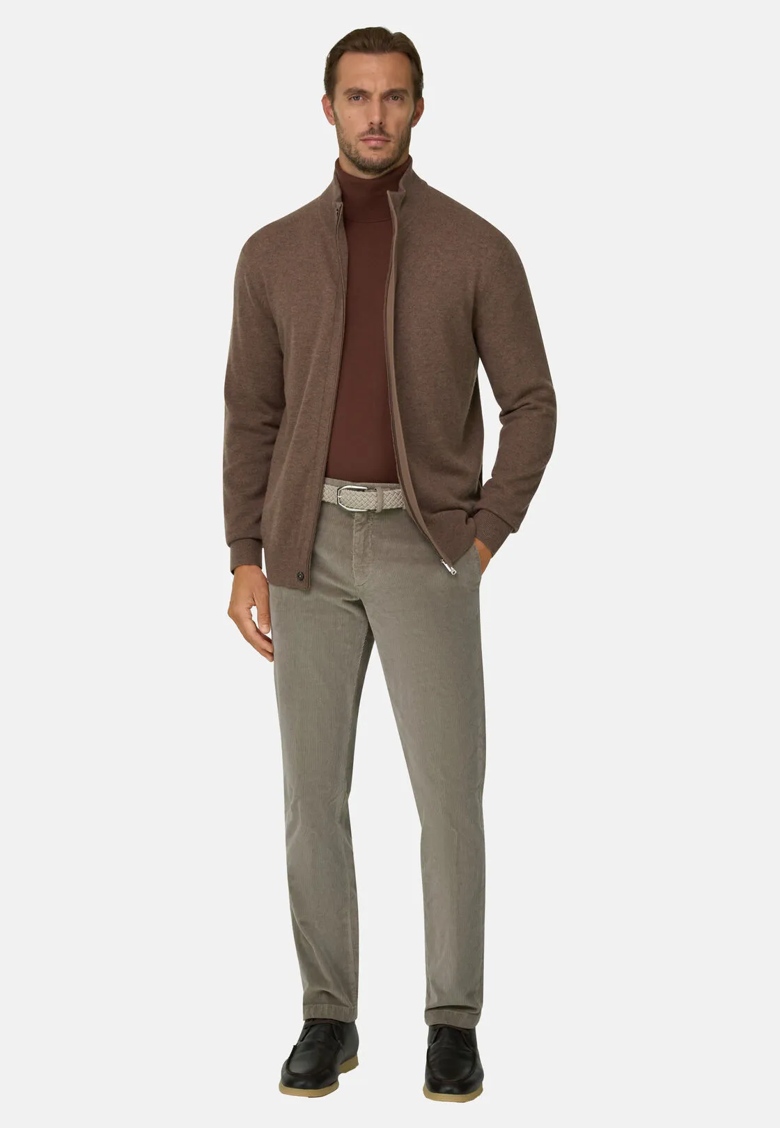 Boggi, Lupetto Full Zip In Lana Cashmere Melange, Uomo, Marrone, Taglia: XL - immagine 2