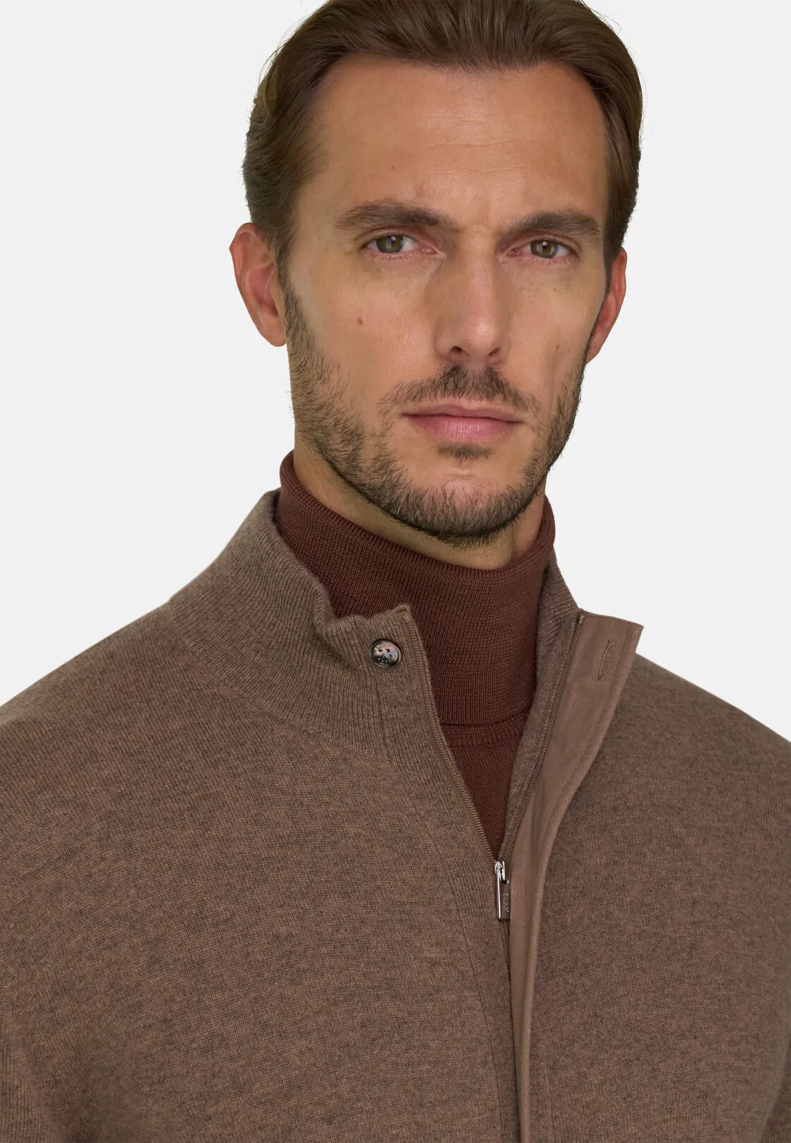 Boggi, Lupetto Full Zip In Lana Cashmere Melange, Uomo, Marrone, Taglia: XXL - immagine 3