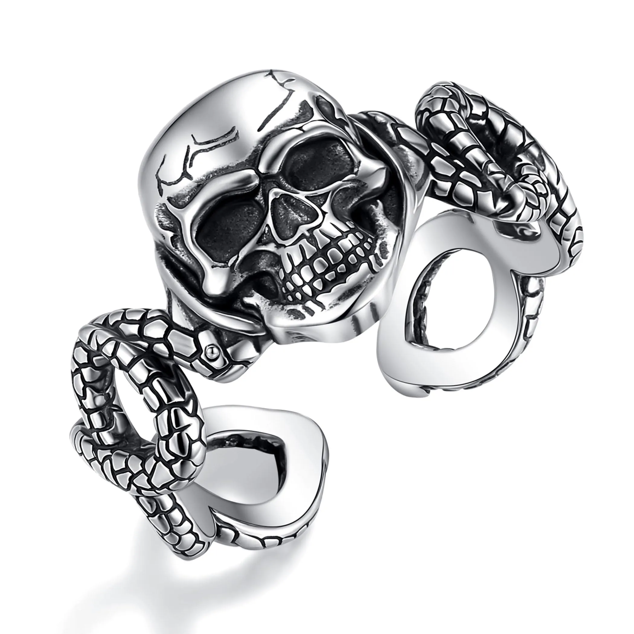 AEONSLOVE Anello Teschio Uomo Regolabile Argento 925 Anello Serpente e Teschio Donna Aperto Anelli Regolabili per Pollice Aperti, Anello Gotico Uomo - immagine 1