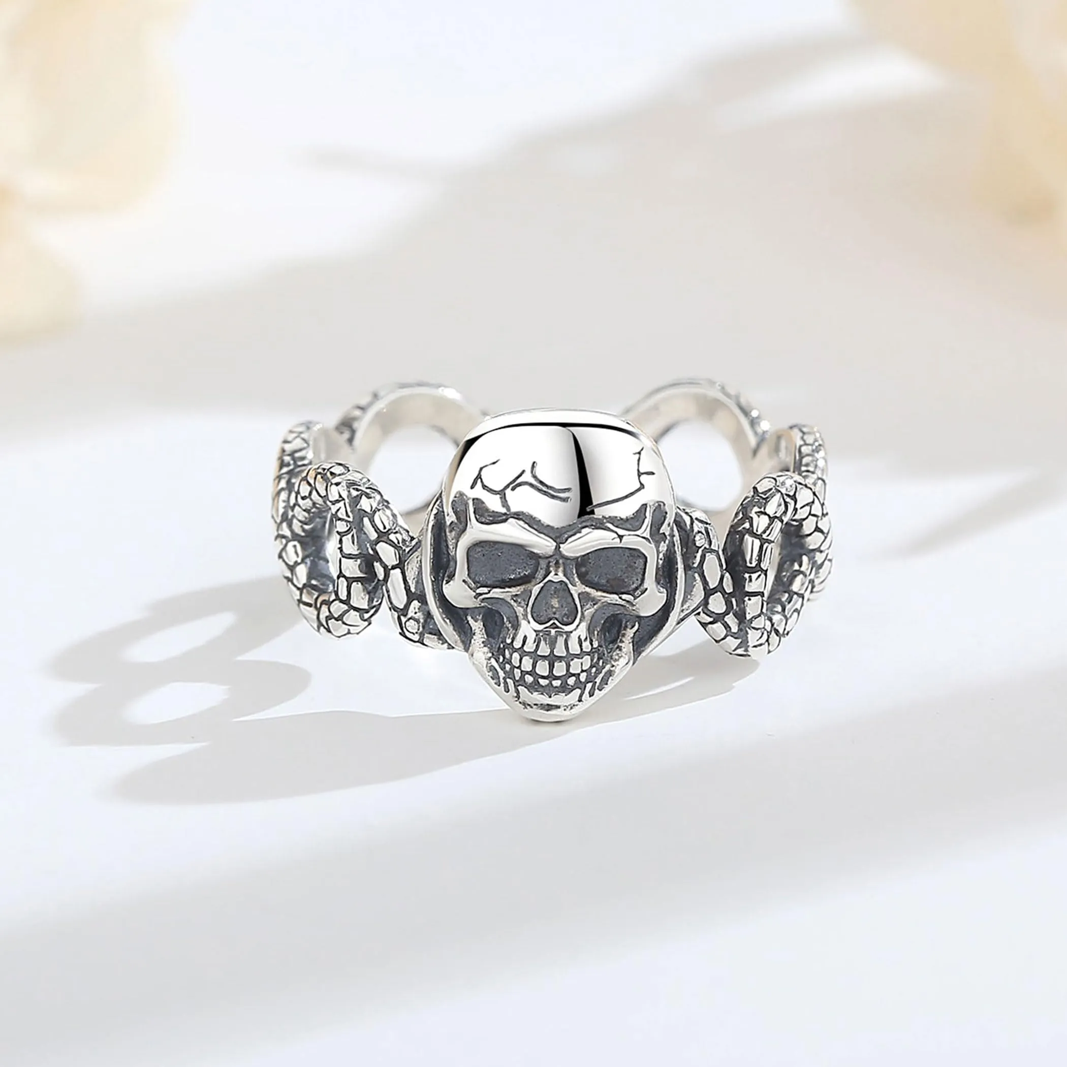 AEONSLOVE Anello Teschio Uomo Regolabile Argento 925 Anello Serpente e Teschio Donna Aperto Anelli Regolabili per Pollice Aperti, Anello Gotico Uomo - immagine 2
