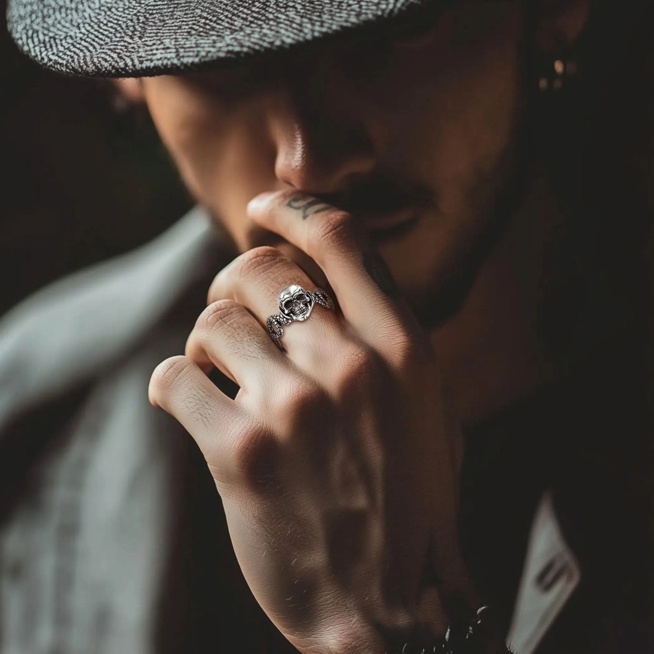 AEONSLOVE Anello Teschio Uomo Regolabile Argento 925 Anello Serpente e Teschio Donna Aperto Anelli Regolabili per Pollice Aperti, Anello Gotico Uomo - immagine 5