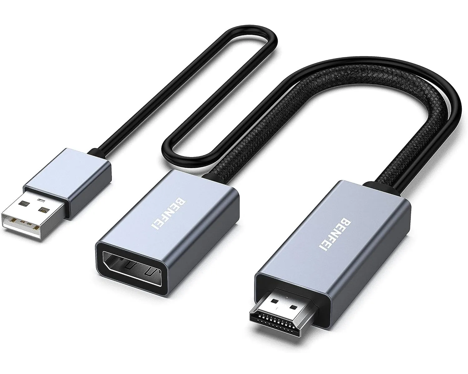 Adattatore Video Benfei, HDMI - DisplayPort / USB, 4K, Grigio - immagine 1