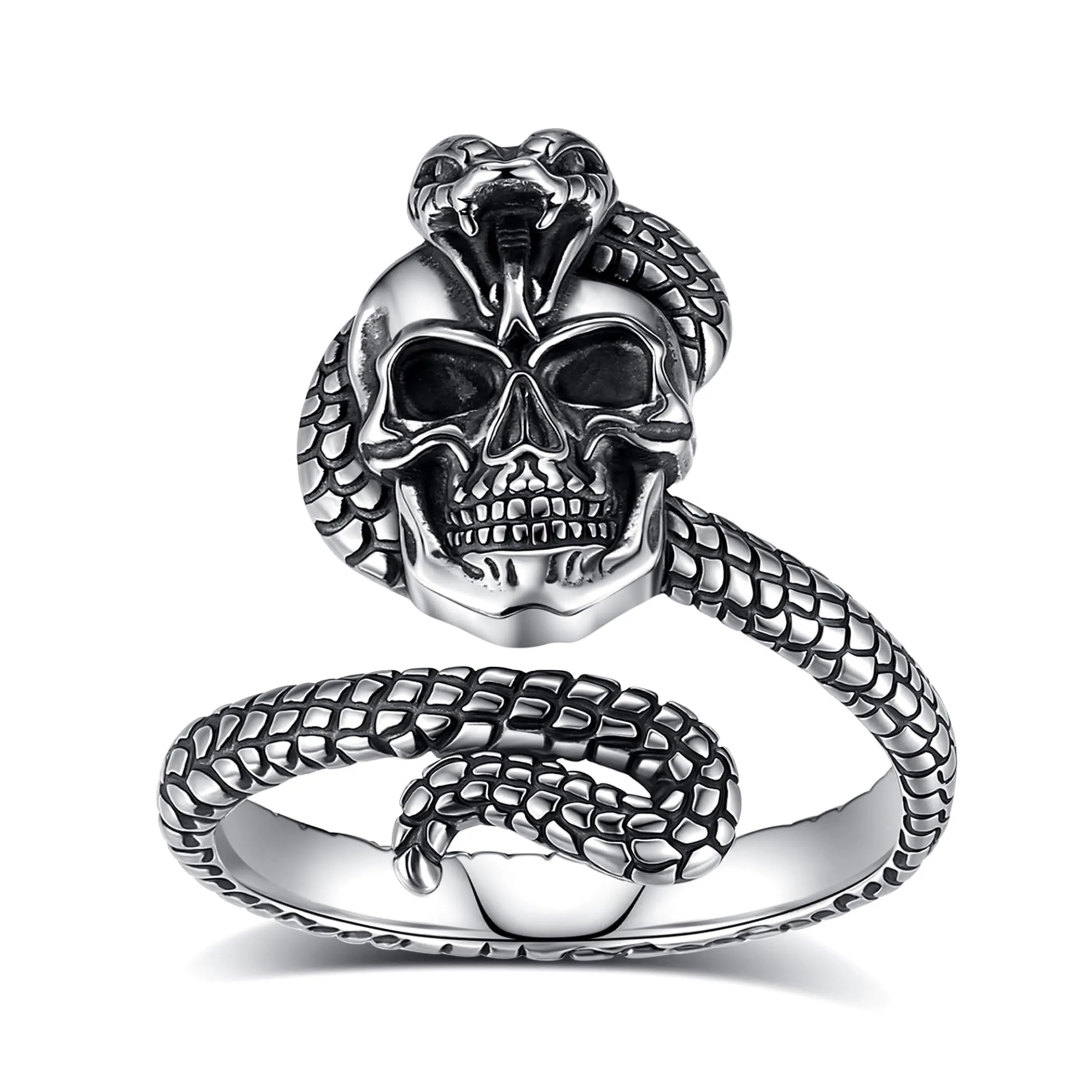 AEONSLOVE Anello Teschio Uomo Regolabile Argento 925 Anello Serpente e Teschio Donna Aperto Aperti Anelli Regolabili per Pollice, Anello Gotico Uomo - immagine 1