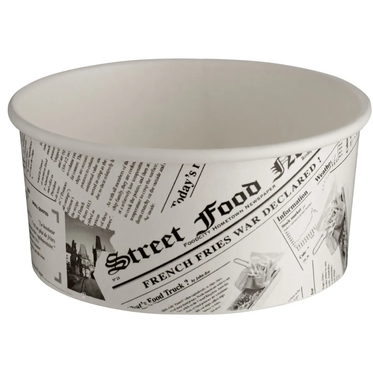 50x First FFC Contenitore asporto con stampa giornale; 350 ml, 11.2x5.1 cm (ØxH); nero/bianco; 50 pz. / Pacco - immagine 1