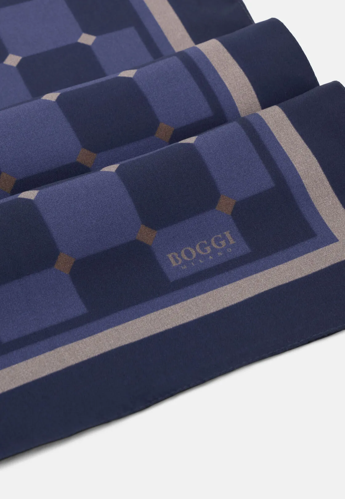 Boggi, Bandana Stampa Geometrica In Seta, Uomo, Navy - immagine 3