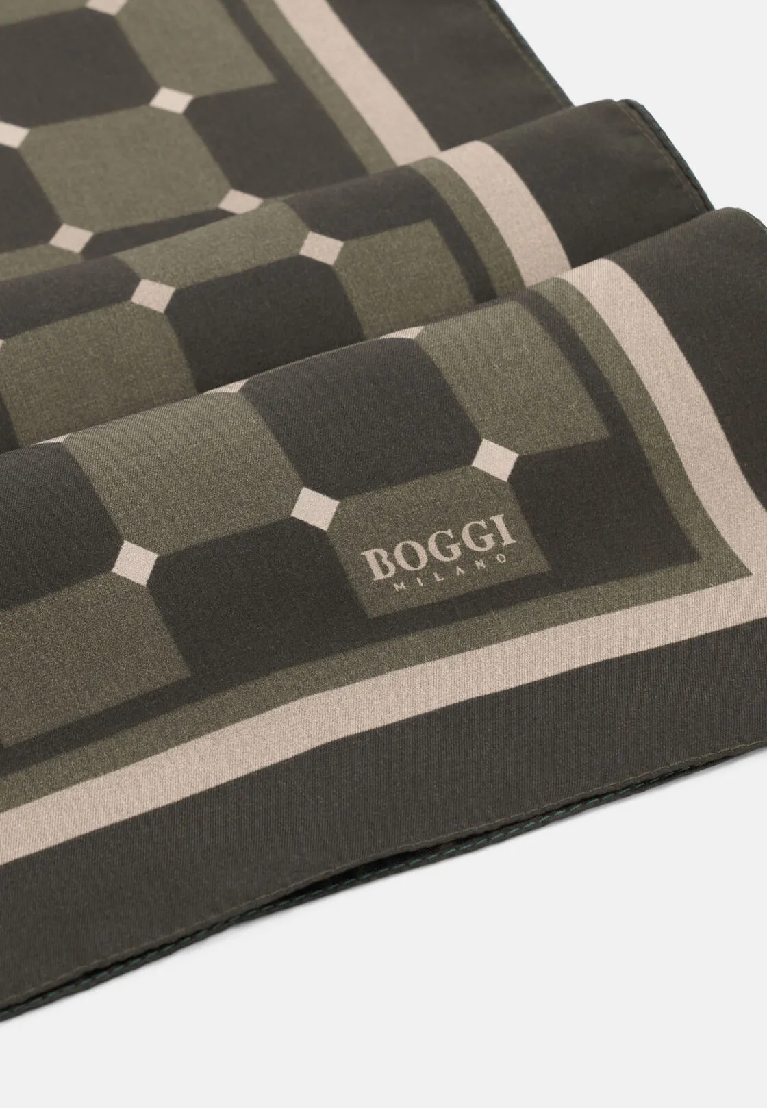 Boggi, Bandana Stampa Geometrica In Seta, Uomo, Verde - immagine 3