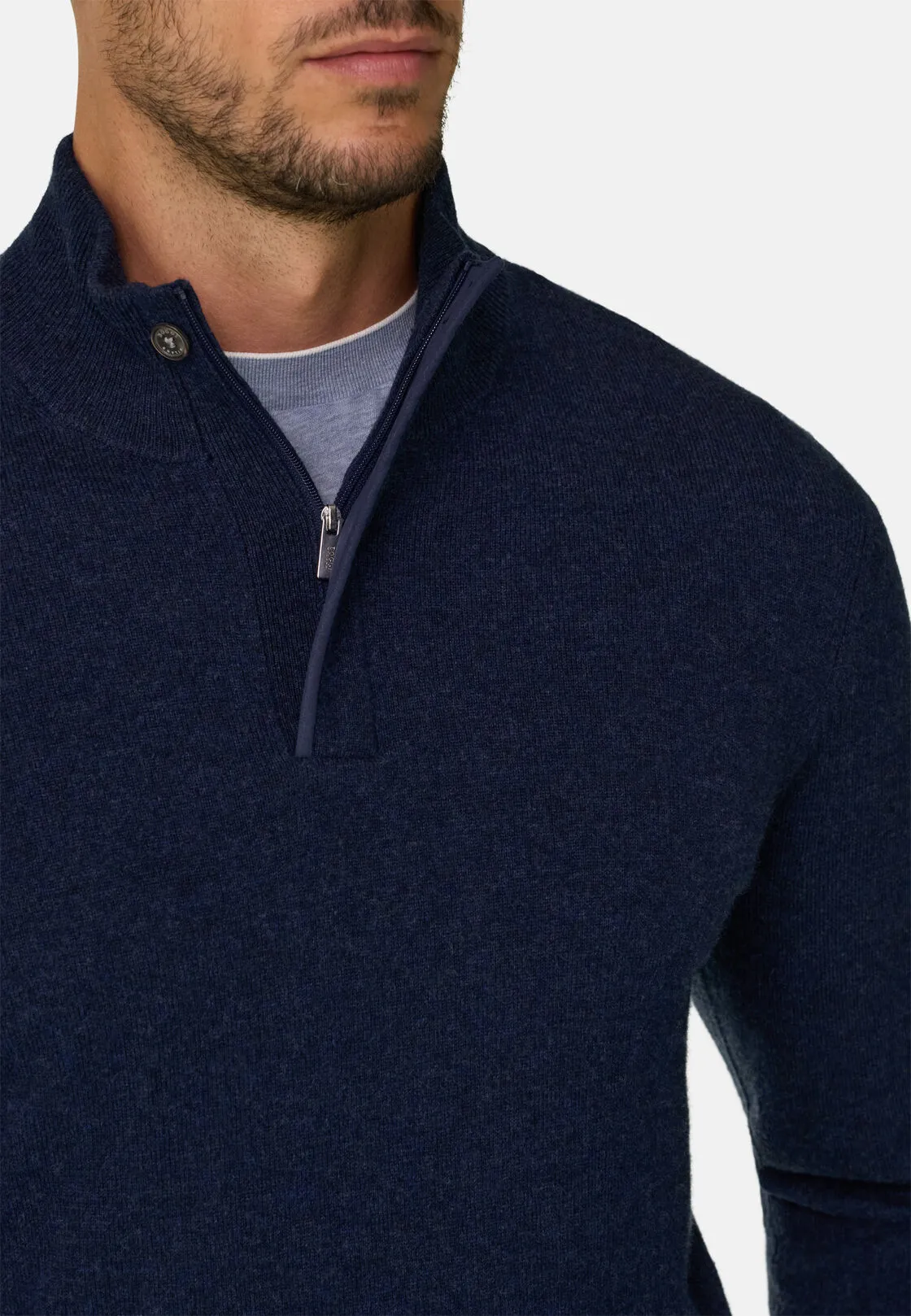Boggi, Lupetto Mezza Zip In Lana Cashmere Melange, Uomo, Navy, Taglia: L - immagine 3