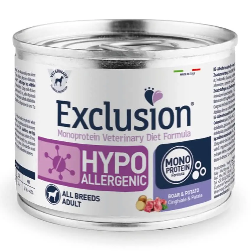 Exclusion monoprotein veterinary diet formula hypoallergenic boar and potato all breeds 200 g - immagine 1