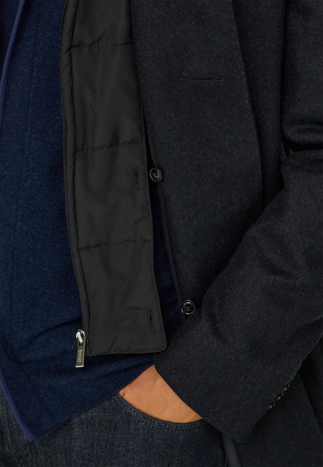 Boggi, Cappotto In Lana Con Pettorina, Uomo, Navy, Taglia: 50 - immagine 5